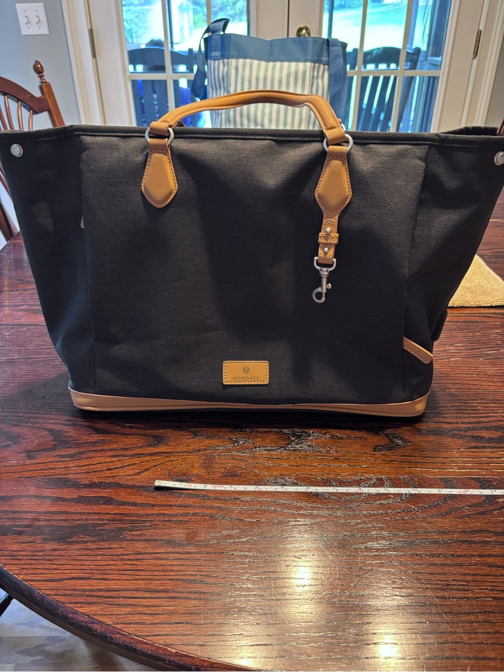 Nordace Black Canvas Tote with Tan Leather Trim